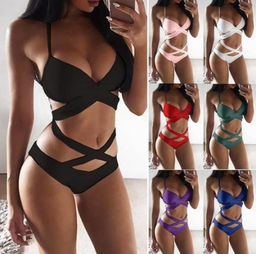 Traje de baño dividido para mujer sexy bikini a juego en color blanco y negro