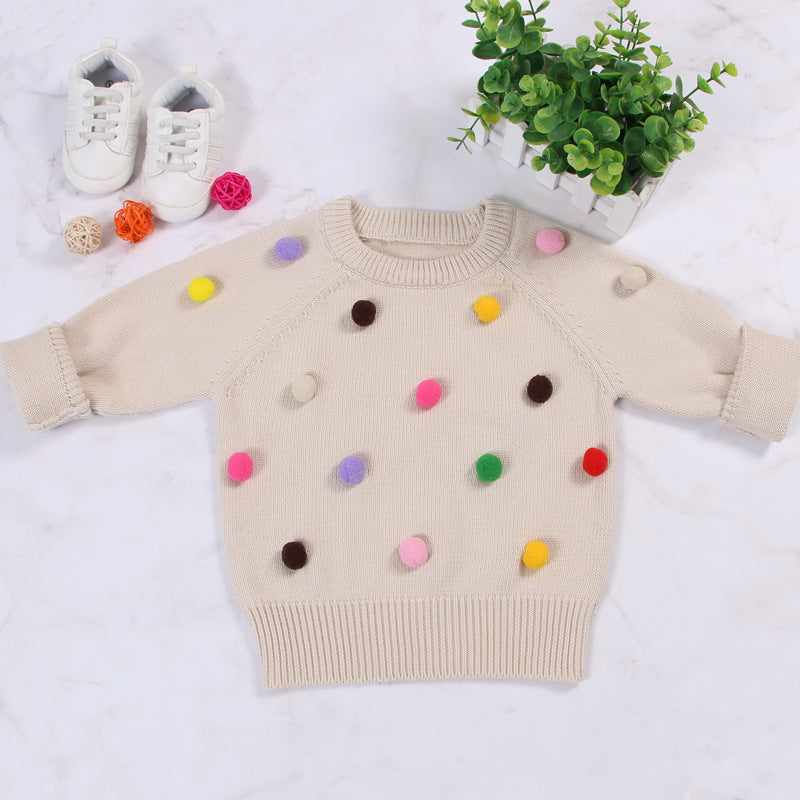 Cárdigan de invierno para niñas, suéter para niños, diseño de bolas, cárdigans tejidos para bebés, suéter informal para niños pequeños, suéter de lana para niñas