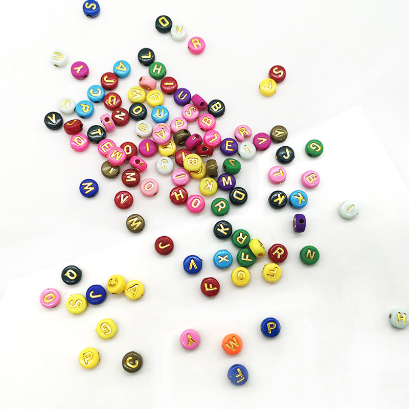 Acrylic Letter Beads Chocolate Color Flat Round Color English Letter Bead Accessories