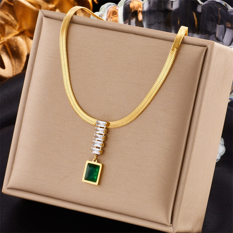 Collier double en acier titane avec pendentif carré diamant
