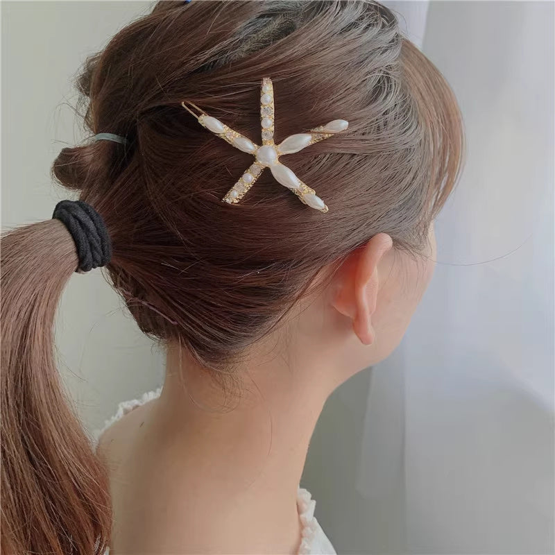 Ins ornement corée du sud Dongdaemun accessoire de cheveux fille étoile de mer incrusté de perles strass Barrettes
