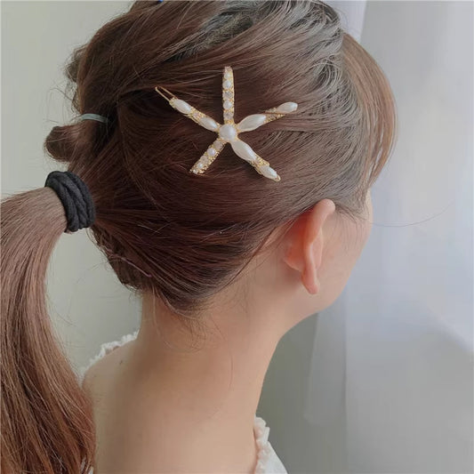 Adorno Ins Corea del Sur Dongdaemun accesorio para el cabello niña estrella de mar con incrustaciones de perlas pasadores de diamantes de imitación