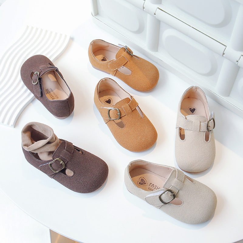 Chaussures pour enfants plates rétro polyvalentes petites chaussures en cuir