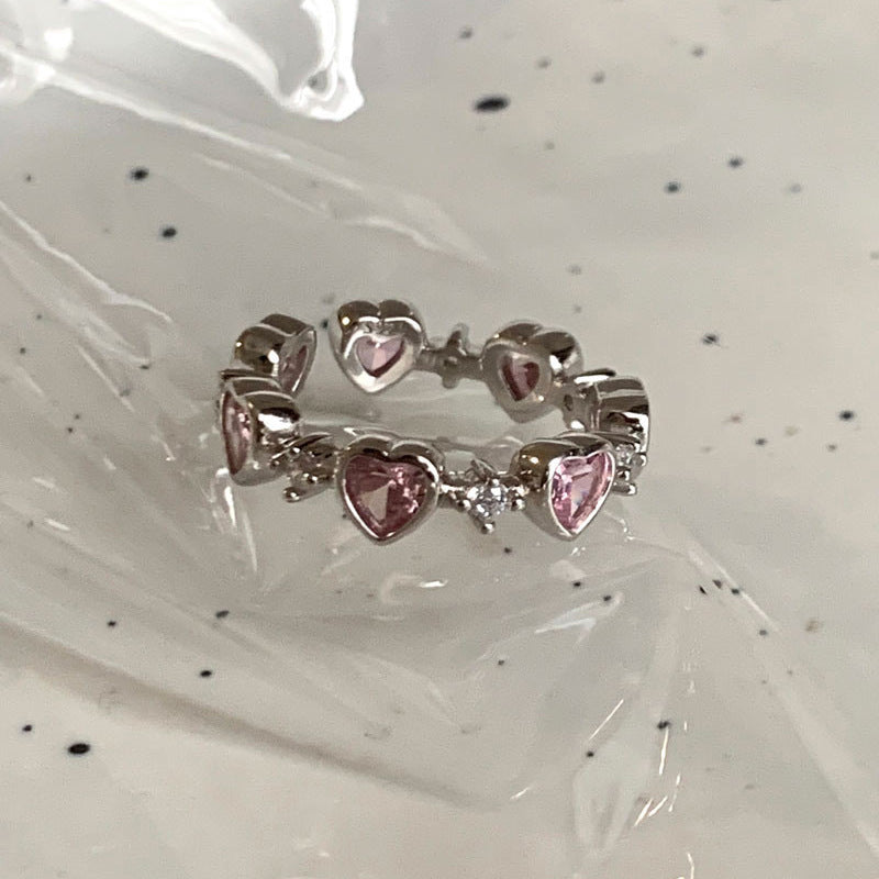 Bague Femme Zircon Coeur Amoureux Doux et Cool