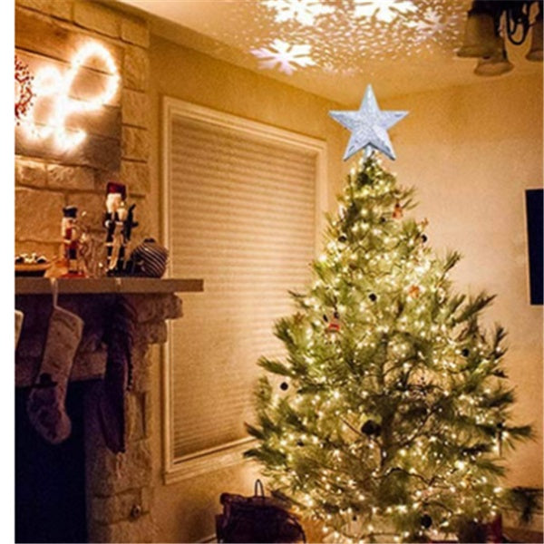 Lumière supérieure d'arbre de noël en forme d'étoile et de flocon de neige, projecteur Laser LED, lumières d'ornement d'arbre de noël