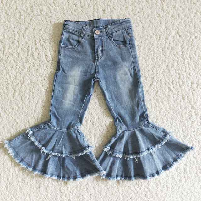 Vente en gros de vêtements en denim pour enfants léopard à double volant