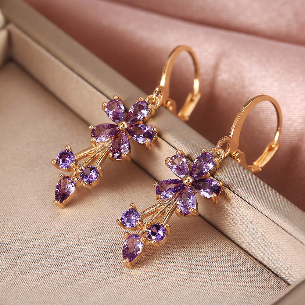 Boucles d'oreilles à fleurs en Zircon incrustées de cuivre OL à la mode