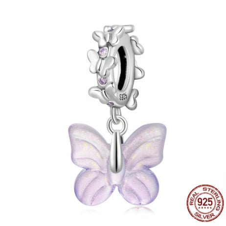 Colgante de plata de ley S925 con accesorios de mariposa de cristal