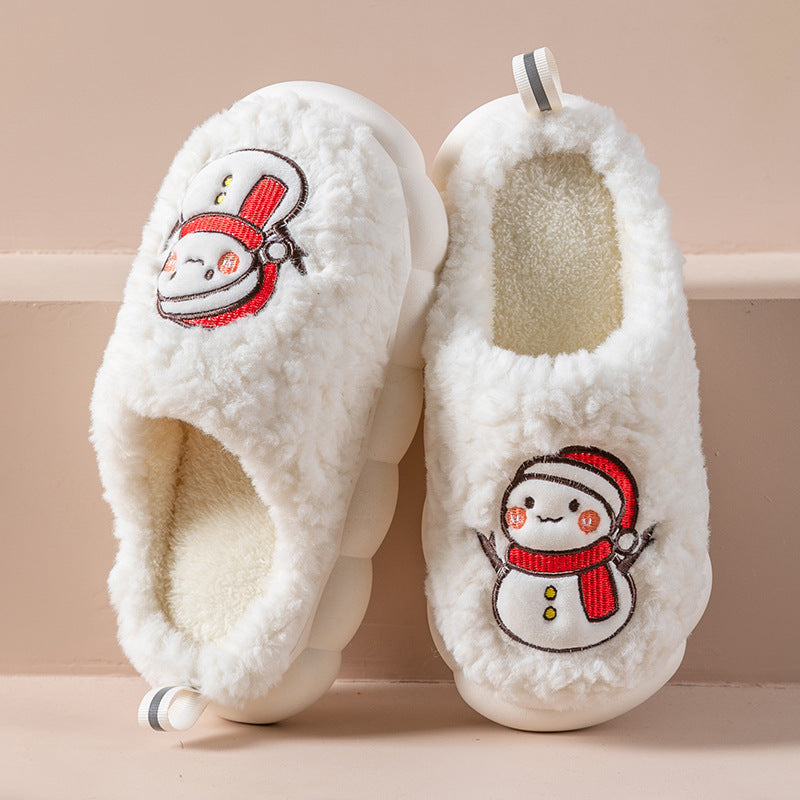 Mignon bonhomme de neige pantoufles hiver intérieur ménage chaud en peluche à semelles épaisses anti-dérapant Couple maison pantoufle doux sol chambre maison chaussures
