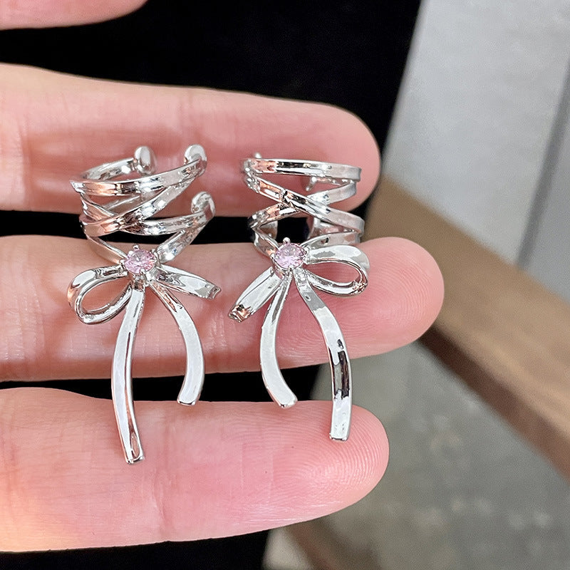 Clip d'oreille Style Ballet froid, boucles d'oreilles avec nœud en ruban, à la mode