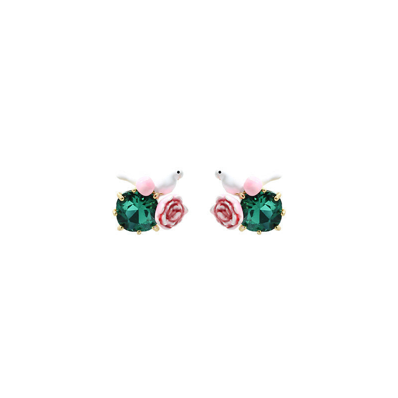 Collier de boucles d'oreilles plaqué or et émail série papillon colombe blanche