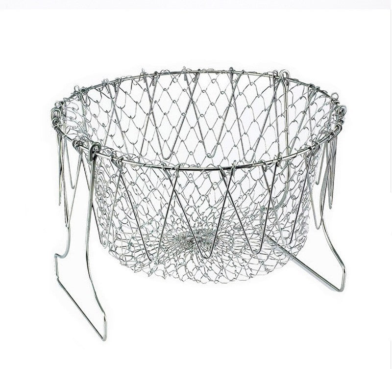 Panier à frire en acier inoxydable multifonction pliable, panier de cuisine de chef, outil de cuisine flexible pour le lavage des aliments frits, fruits et légumes