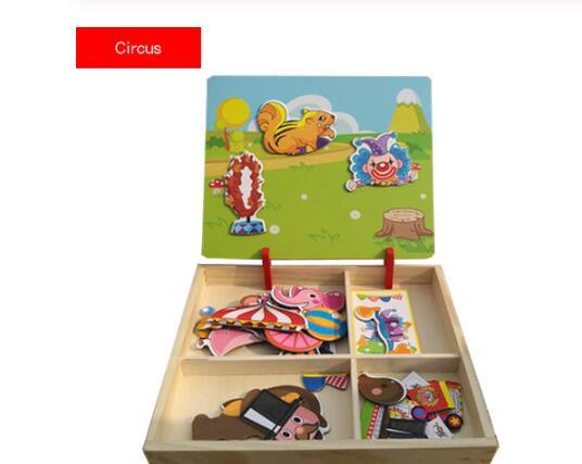 Puzzle magnétique amusant Montessori, boîte de Puzzle en bois pour enfants, jeu de dessin animé, peinture éducative, jouets pour enfants, cadeau anti-stress