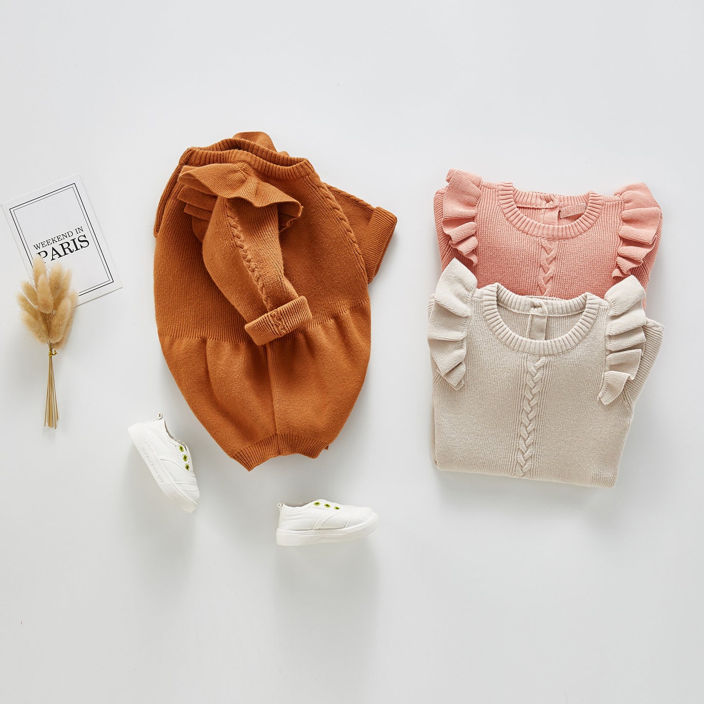Vêtements une pièce tricotés pour bébé, petites manches volantes