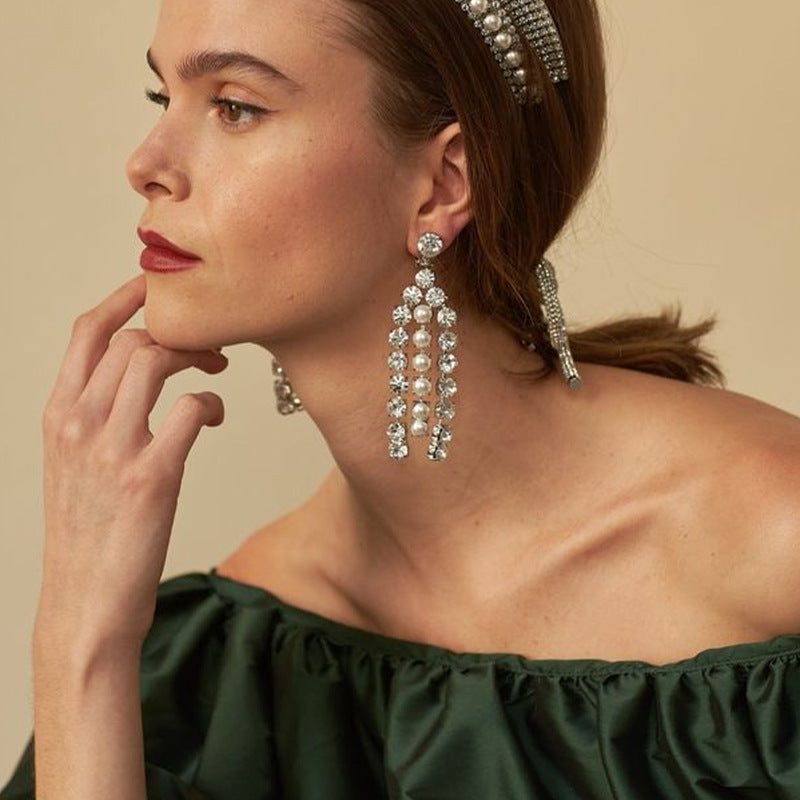 Boucles d'oreilles en strass Su Light, boucles d'oreilles de tempérament de luxe, accessoires Vintage