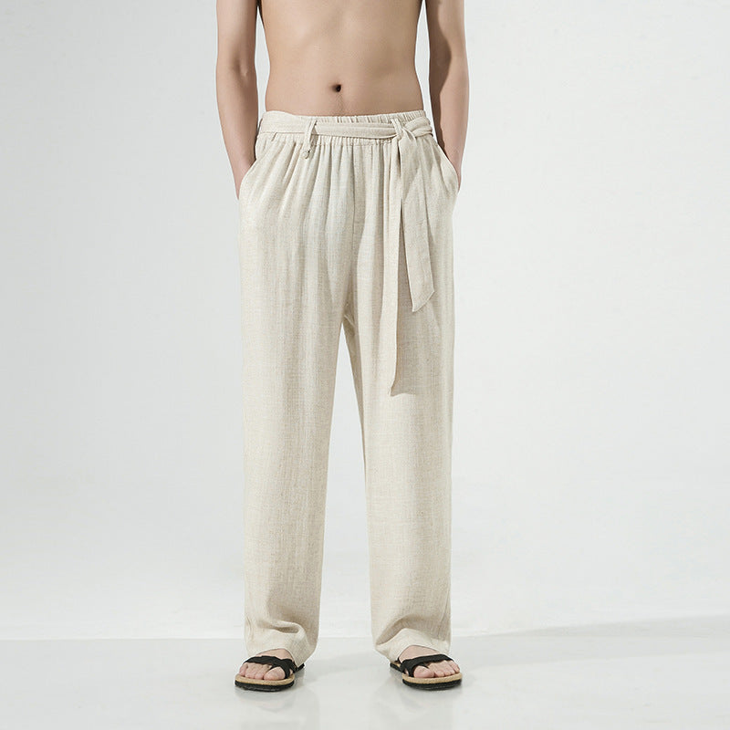 Chinese Style Summer Men's Vintage Belt Casual Pants