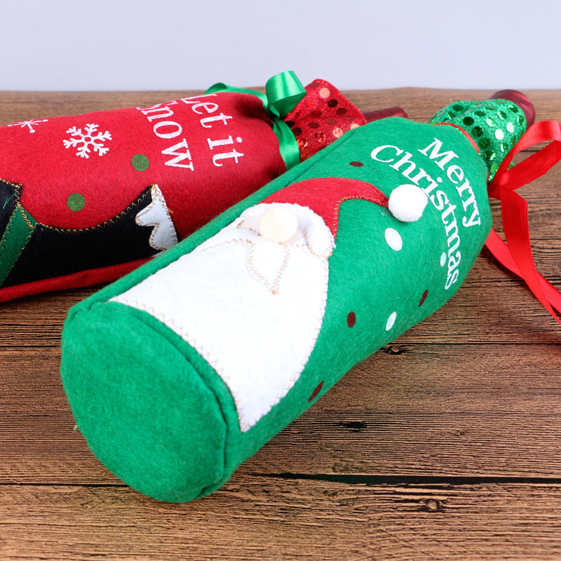 Ensemble de bouteilles de vin d'ornement de noël, décorations de noël, sac cadeau de vin rouge