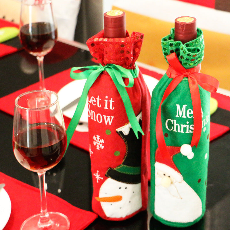 Ensemble de bouteilles de vin d'ornement de noël, décorations de noël, sac cadeau de vin rouge