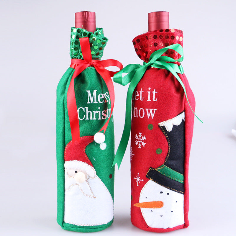 Ensemble de bouteilles de vin d'ornement de noël, décorations de noël, sac cadeau de vin rouge