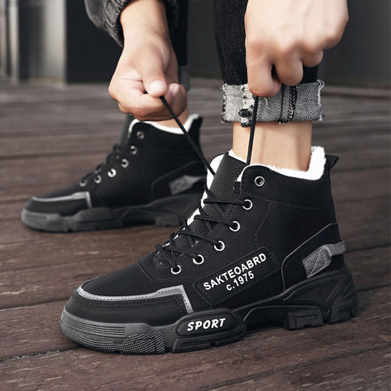 Bottes de neige en peluche pour hommes, chaussures en velours épais et chaud en coton, décontractées, tendance, montantes, vêtements de travail, nouvelle collection hiver