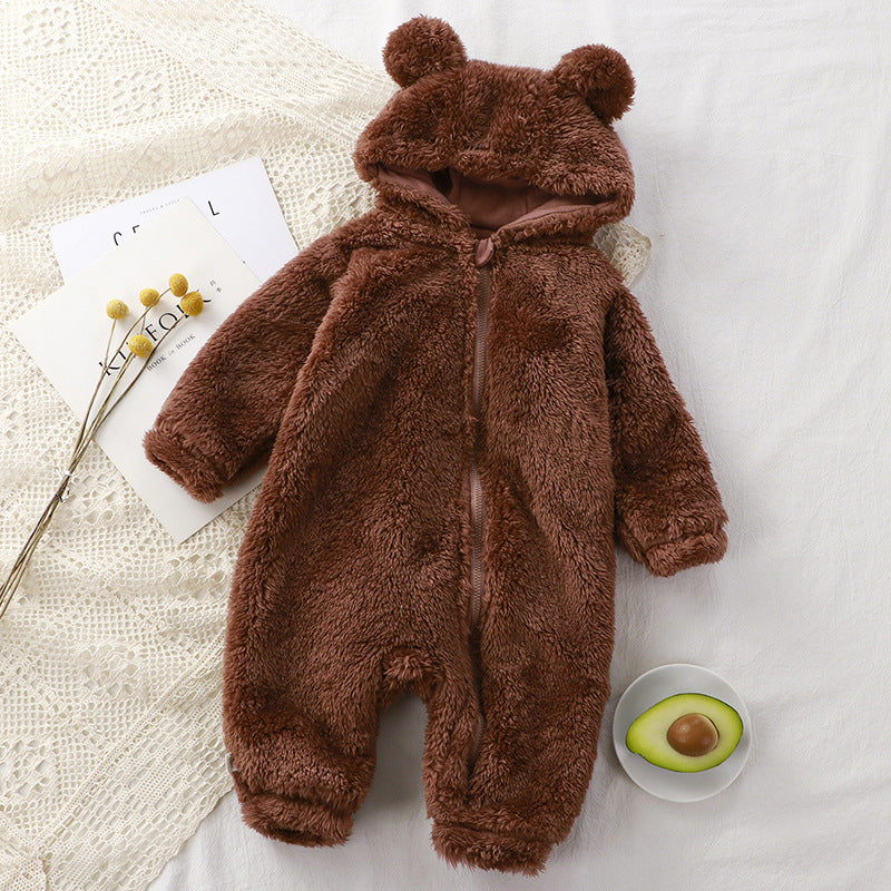 Barboteuse chaude une pièce pour bébé, vêtements d'extérieur en peluche pour nouveau-né, hiver