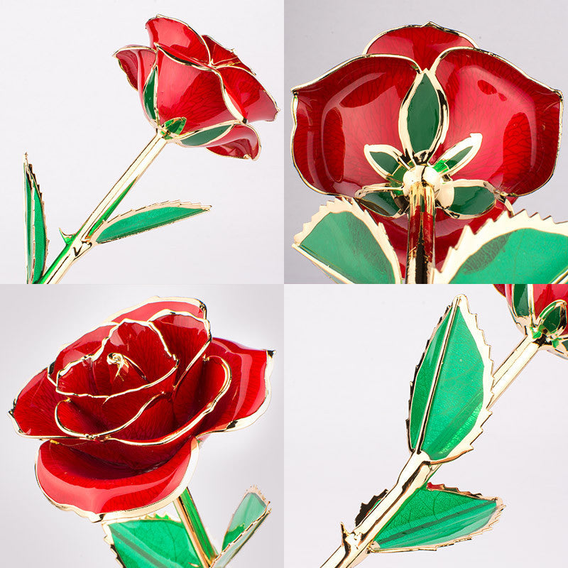 Fleur rose plaquée or 24 carats avec un coffret cadeau, cadeau de la Saint-Valentin