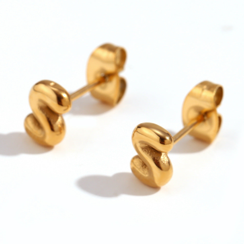 Titanium Steel Earrings 18K Gold Mini Alphabet Letter Earrings Women