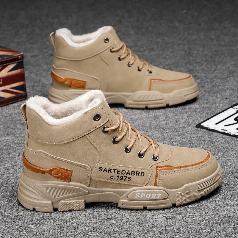 Bottes de neige en peluche pour hommes, chaussures en velours épais et chaud en coton, décontractées, tendance, montantes, vêtements de travail, nouvelle collection hiver