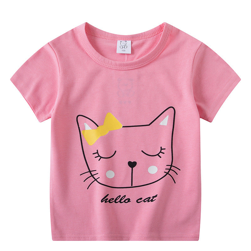 T-shirt à manches courtes pour enfants, garçons et filles, haut à manches mi-longues avec dessin animé