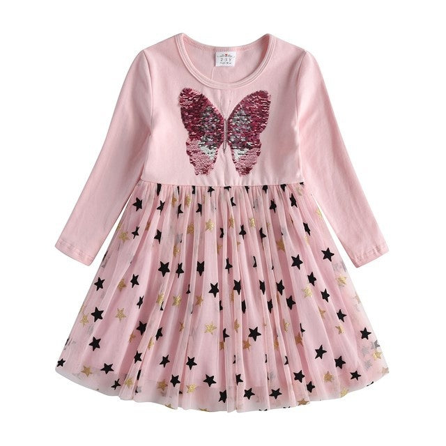 Nouveau 3-8 filles robe papillon enfants à manches longues robes bébé