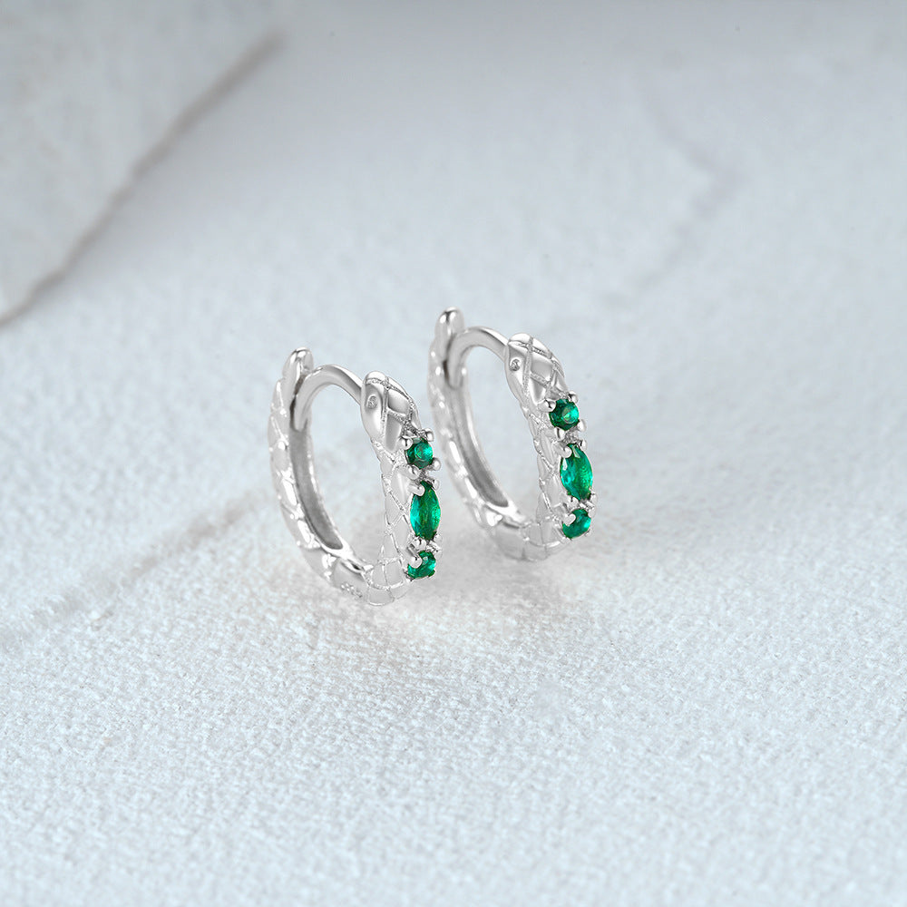 S925 Sterling Silver Snake-shaped Diamond Ear Ring Silver