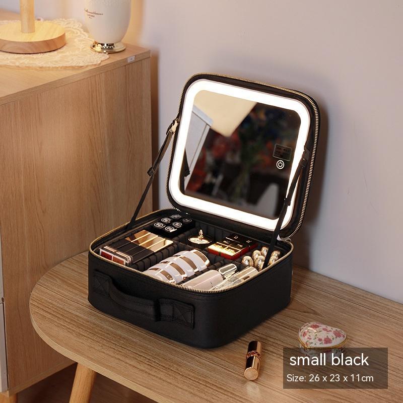 Avec miroir et lumière LED, sac cosmétique, boîte de rangement pour soins de la peau