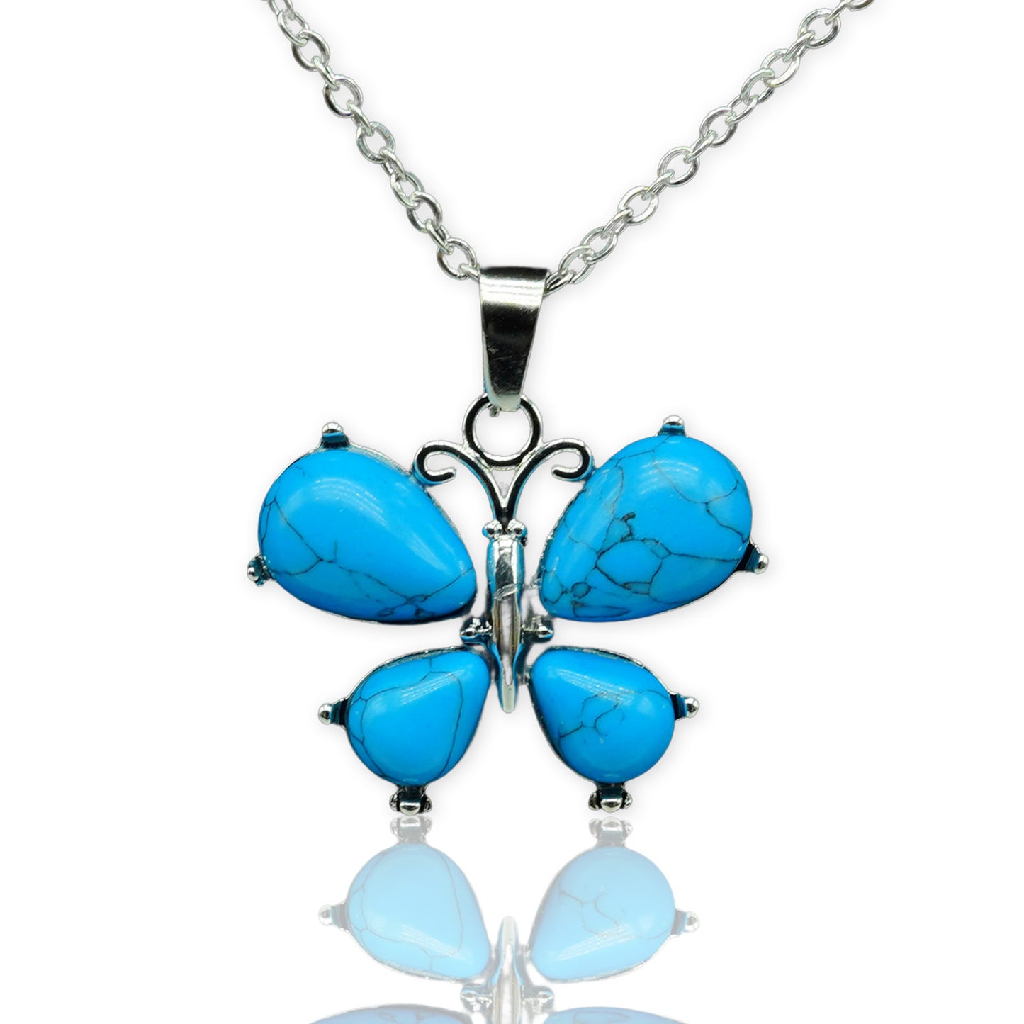 Collier pendentif en alliage de petit papillon en cristal de pierre naturelle