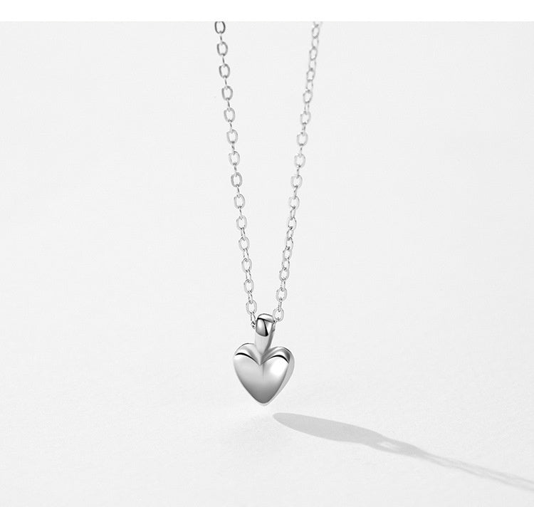 Sterling Silver Simple Heart-shaped Pendant Necklace For Women