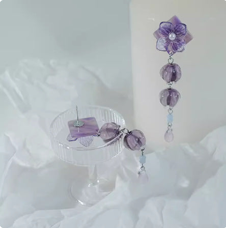 Boucles d'Oreilles Fleur Vintage Violet Clip d'Oreille Non Perçant