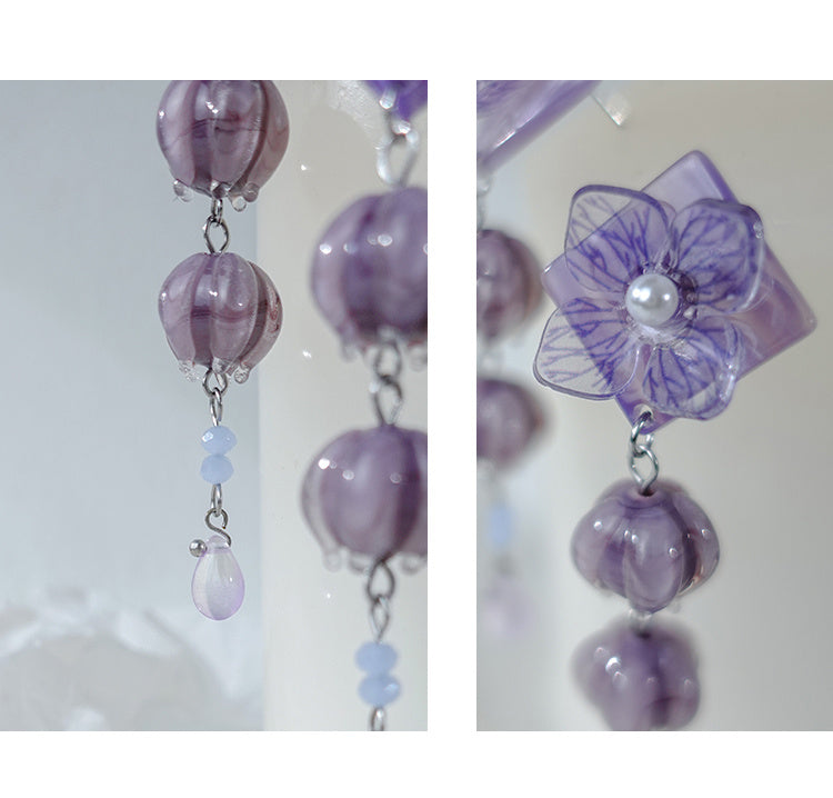 Boucles d'Oreilles Fleur Vintage Violet Clip d'Oreille Non Perçant