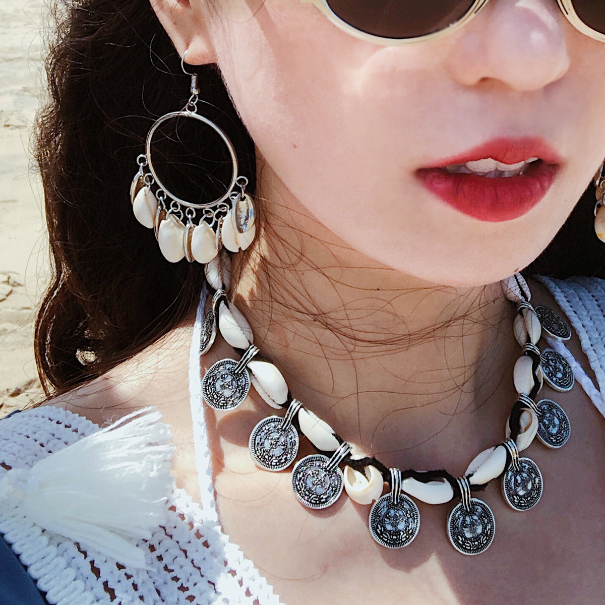 Boucles d'oreilles pendentif coquillage bohème femme