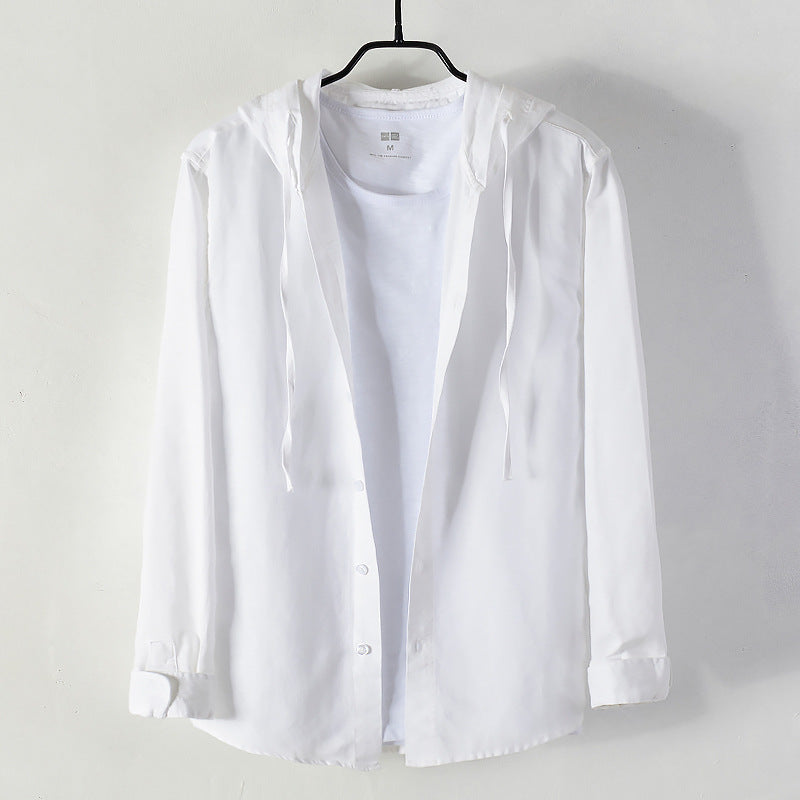 Men's Cotton And Linen Casual Hooded Long-sleeved Shirt