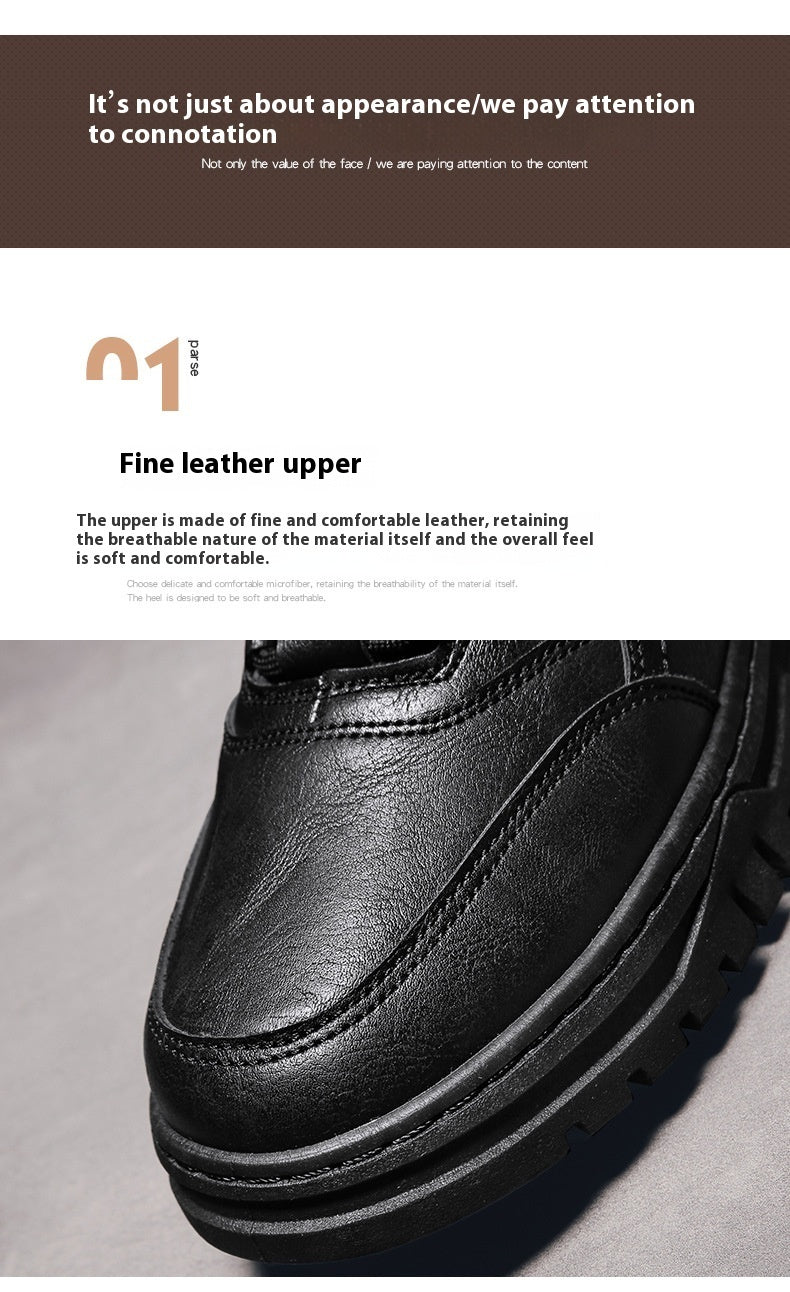 Chaussures basses en cuir de loisirs chaudes et épaisses brossées, automne et hiver