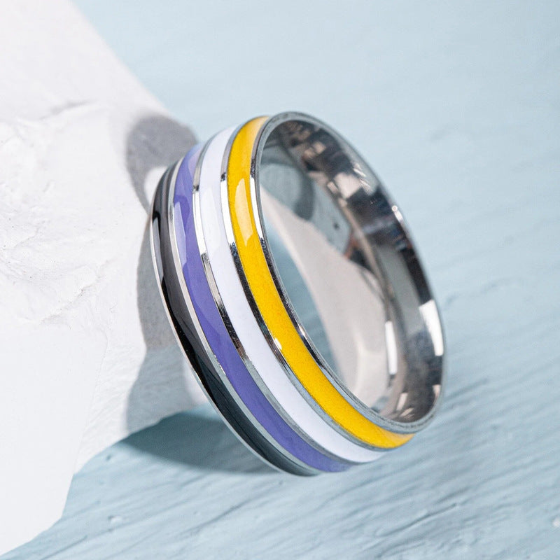 Anillo de goteo multicolor arcoíris para hombre Tide Titanium Steel
