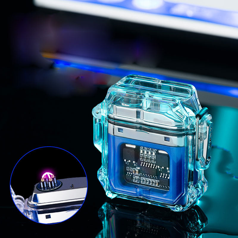 Briquet USB coupe-vent Double arc allume-cigare coque transparente étanche briquets à impulsions électroniques