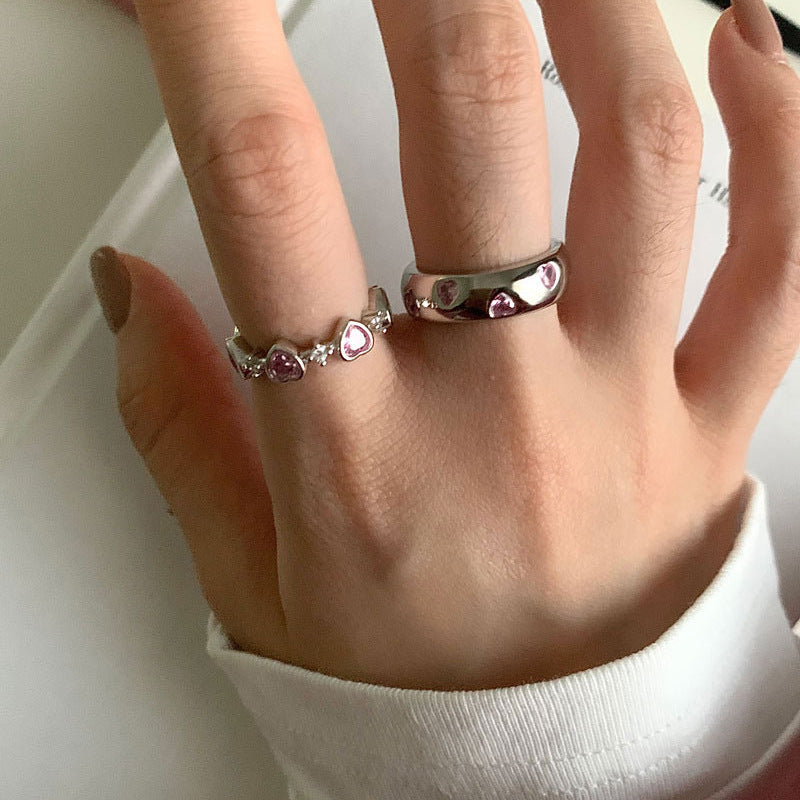 Bague Femme Zircon Coeur Amoureux Doux et Cool