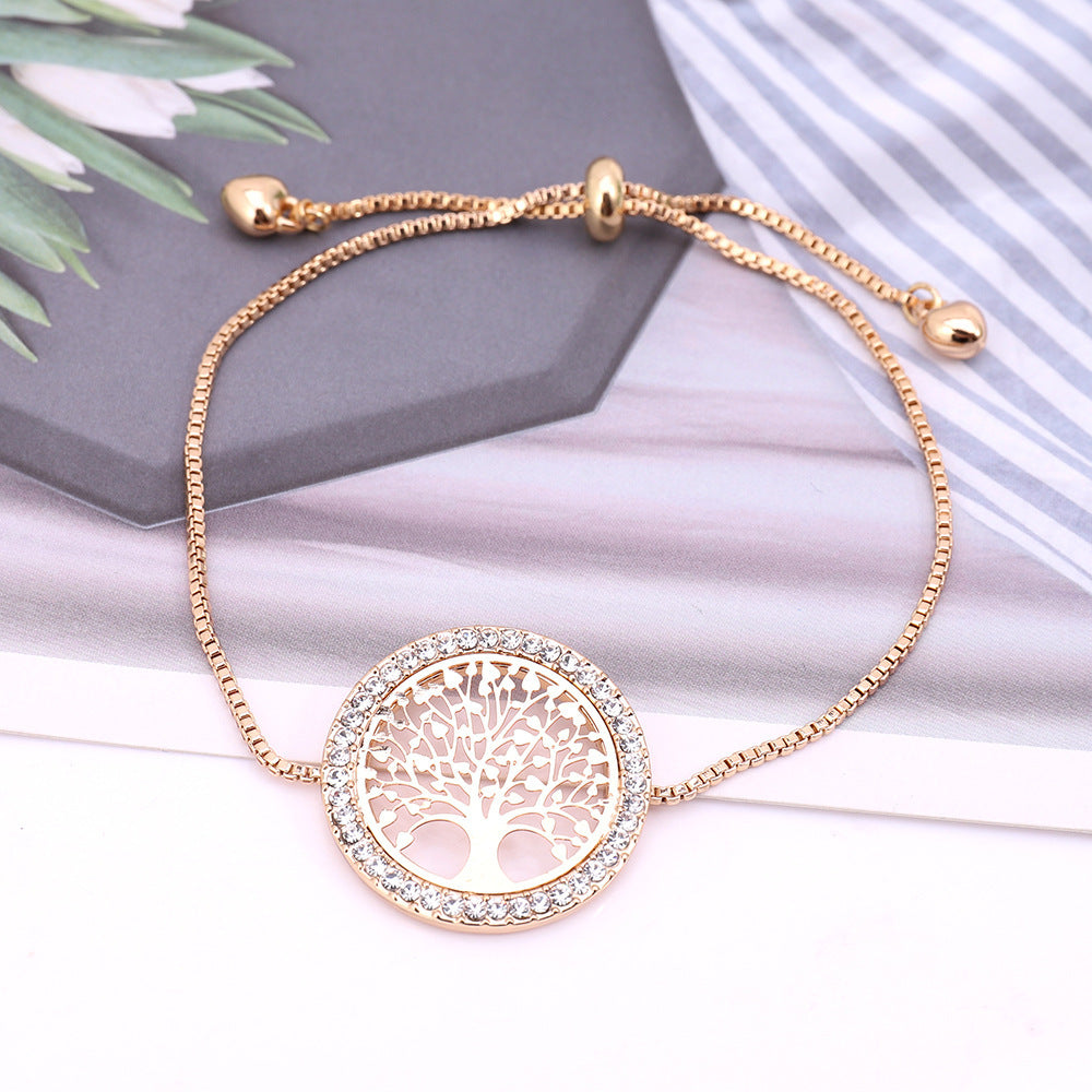 Nueva pulsera de árbol de la suerte creativa de metal dorado