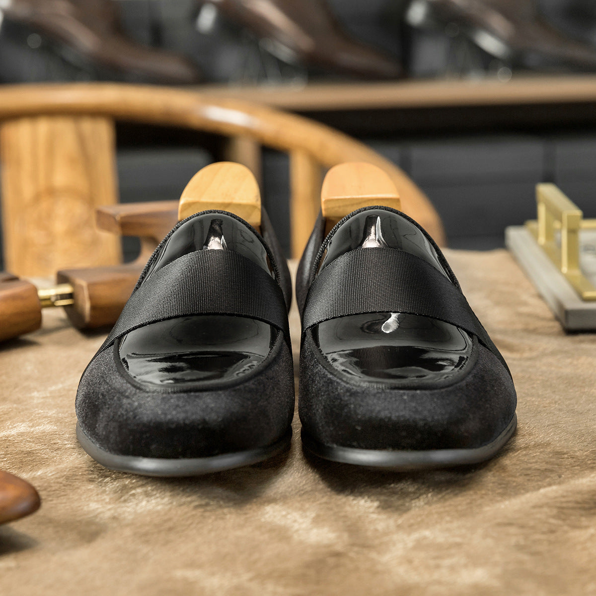Mocassins coréens en cuir verni velours, chaussures rondes décontractées en cuir