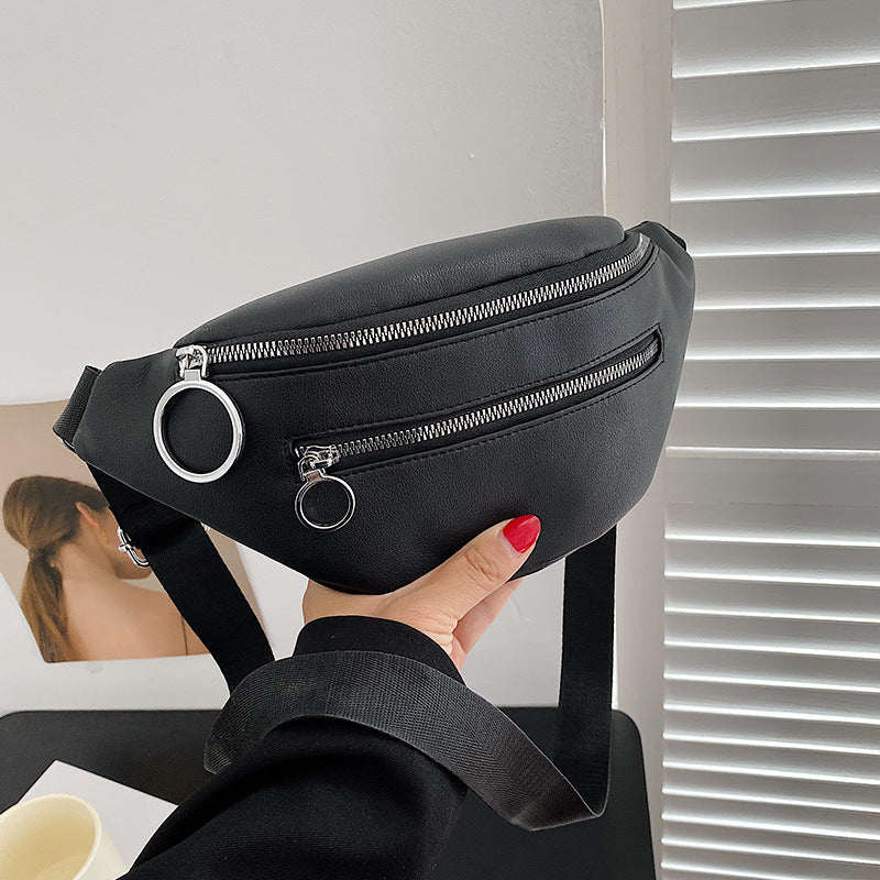 Bolso de cintura con cremallera doble de superficie suave informal de color sólido combinable con todo a la moda para mujer