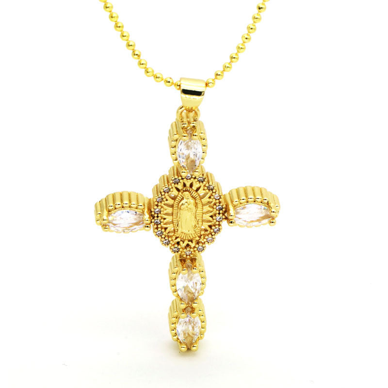 Colored Zircon Cross Necklace For Women