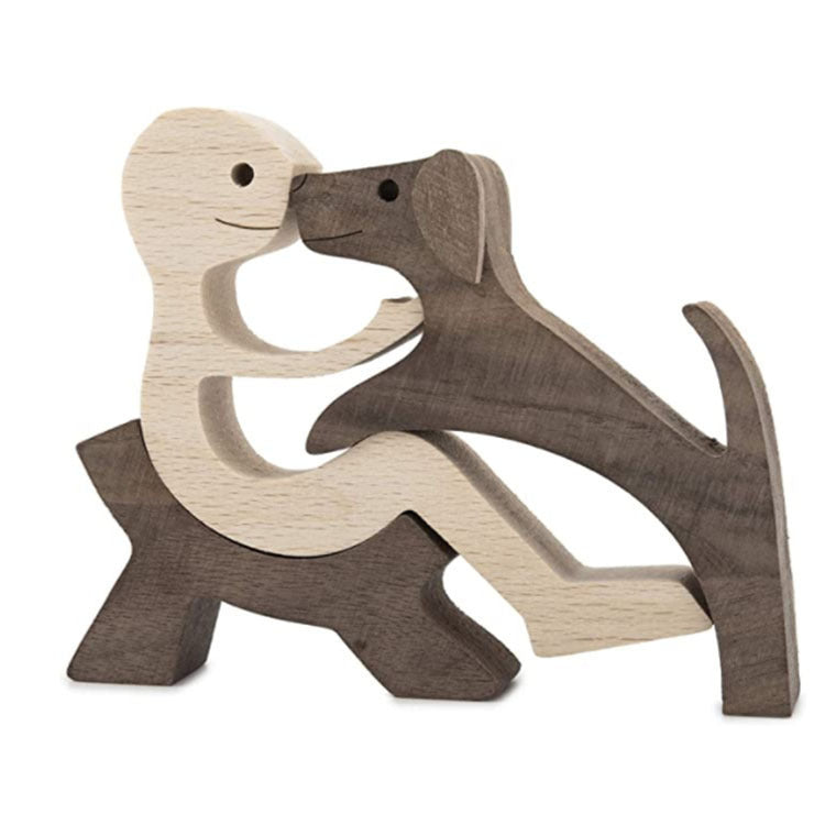 Figurine de chien en bois à faire soi-même, Sculpture de décoration de maison, un homme et un chien, Sculpture en bois, cadeaux de noël, modèle de décoration