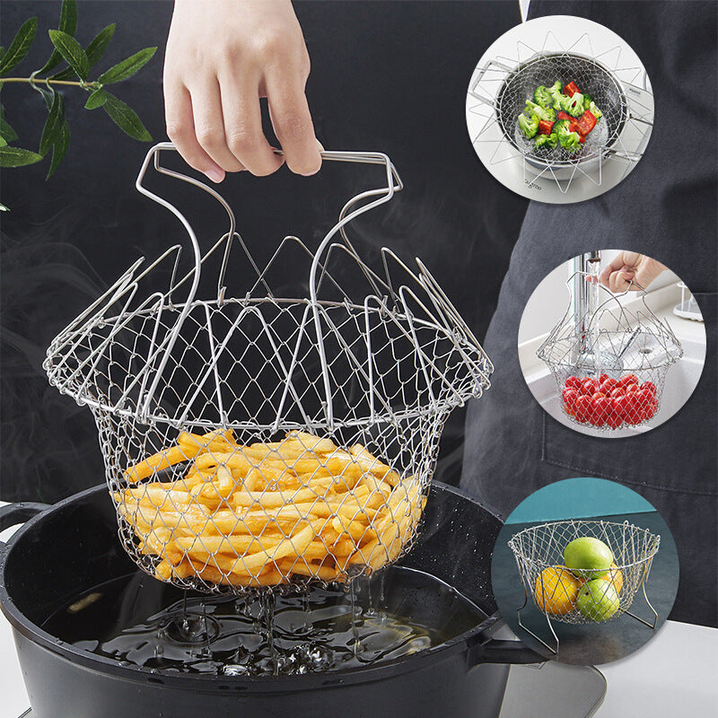 Grandes nouilles frites en acier inoxydable, outils de cuisine pour frites, panier de vidange, filet de fuite domestique, cuillère filtre pliant