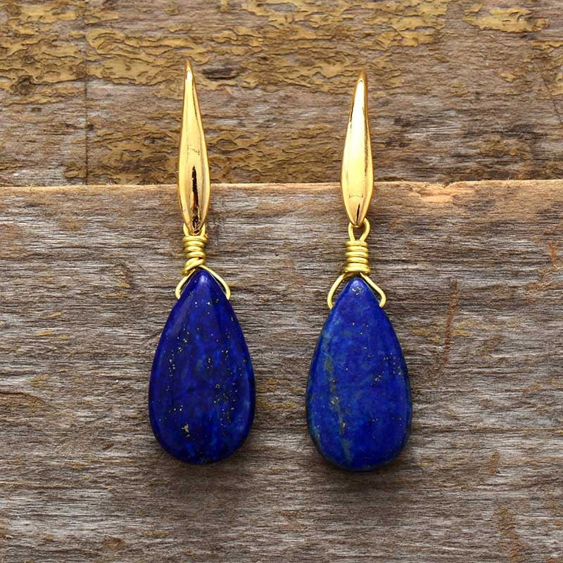 Boucles d'oreilles pendantes en Lapis Lazuli, faites à la main, élégantes, populaires européennes et américaines