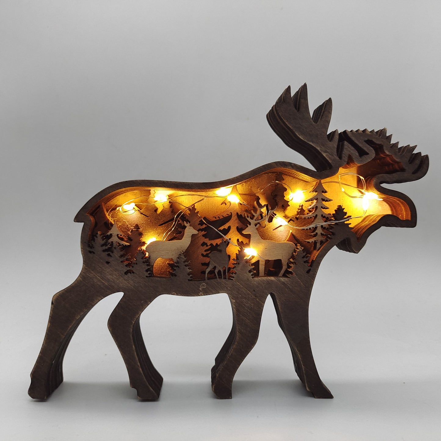 Décoration de noël en bois, Sculpture d'animaux, cadeau artisanal, Sculpture murale suspendue, ours, cerf, élan, décor artistique, ornements du nouvel an